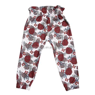 China Anti-Wrinkle Trending New Christmas Kids Clothing Floral Printing Kids Ruffle Jogger Pants Toddler Long Pants for sale