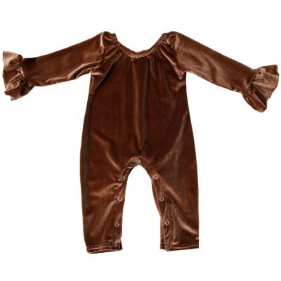 China Lovely Soft Newborn Baby Clothes Long Sleeves Brown Velvet Baby Snap Openside Sleepsuit Romper Girls Overalls for sale