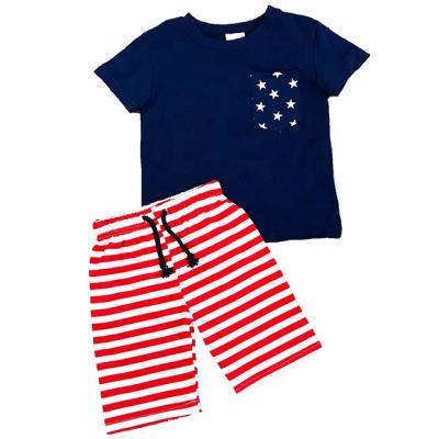 China Dye tying pattern hot sale baby boys bright color star and stripe T-shirt and shorts boy clothing set for summer for sale