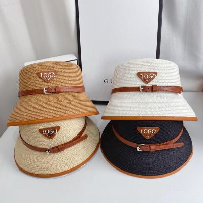 China Other Famous Outdoor Bucket Hats Straw Hat Triangular Brand Natural Designer Brand Beach Unisex Sun Hat for sale