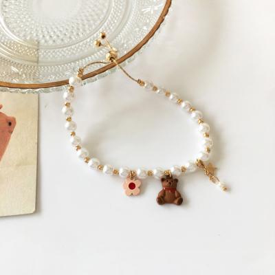 China Hot sale durable freshwater pearl stainless steel cartoon bear adjustable bracelet for women wholesale for sale