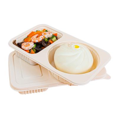 China Degradable Creative Cornstarch Raw Materials Cornstarch Bio Two Compartment Dining Box Thickened, Durable, Microwave Sustained, Customized for sale