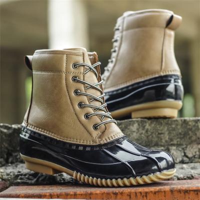 China Front Lace Up Leather Knight Boots Duck Hunting Boots Net Red New Winter Women's Retro Wool Cashmere Blend for sale