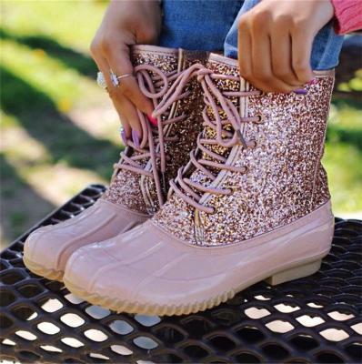 China Fashion Round New Ski Leather Shoes Rain Boots Fashionable Duck Hunting Boots Help Women's Water Shoes for sale