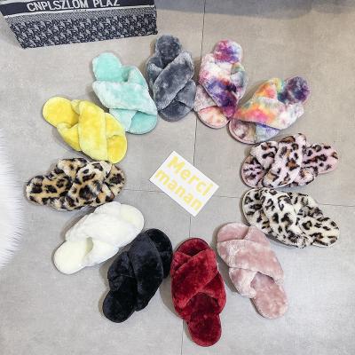 China Fashion Trend Winter Solid Ladies Shoes Fur Cross Strap Fur Slippers Women Warm Slipper Fashion Fur Slippers for sale