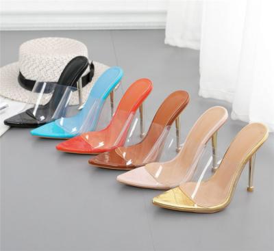 China Fashion Trend Multi-Color Stiletto High Heeled Toe Slippers Ladies Large Size High Heel Headed Slippers for sale