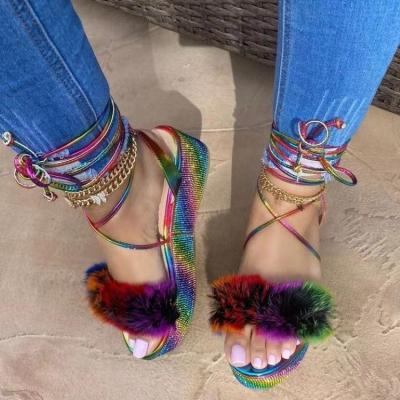 China 2021 fashion trend new rhinestone platform sandals women's large size sandals wholesale for sale