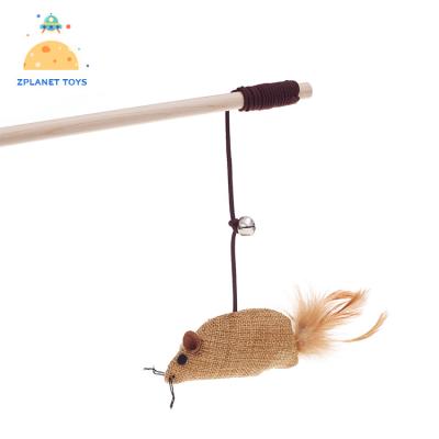 China Sustainable Wood Handles Interactive Training Mouse Bird Style Cat Toys Puzzle Cat Sticks for sale