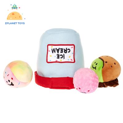 China Viable Cute Ice Cream Ball Train Squeaky Dog Plush Interactive Chew Plush Toy Pack For Puppy for sale