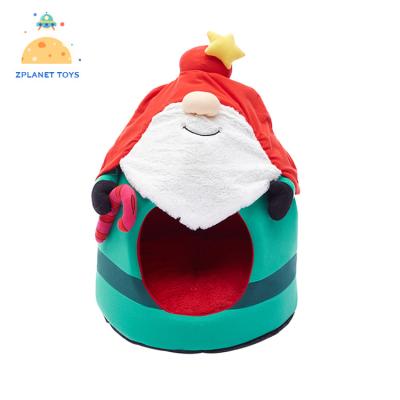 China Luxury Puppy Cat Bed Cave House Cute Santa Claus Pet Dog Cat Cave Christmas Travel for sale