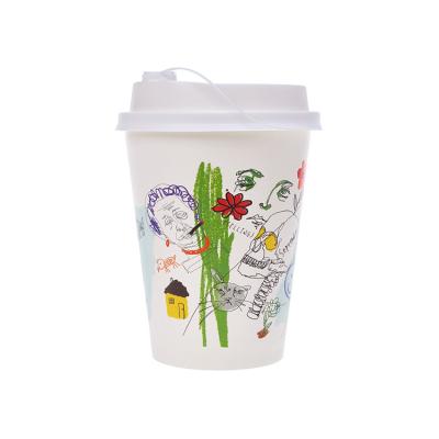 China Recycled Materials Customized Printing 8oz 12oz 16oz Disposable Paper Double Wall Coffee Cup With Lid for sale