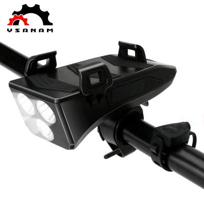 China YSANAM Plastic ABS Plastic Multifunctional Rechargeable 4 IN 1 Bike Light 400 Lumens Bike Flashlight Bike Horn Phone Holder Power Bank Bicycle Front L for sale