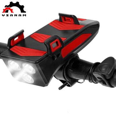 China ABS Plastic YSANAM 5 in 1 Functional Rechargeable Bike Light Set with Phone Holder, Power Bank and Bike Horn Water Resistant Bicycle Lights for sale