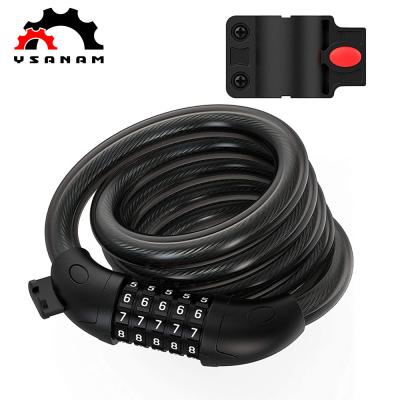 China Bike Lock YSANAM Bicicleta 1.2m Long Security 5 Chain Lock Combination Code Digit Cable Bicycle Steel Cable for sale