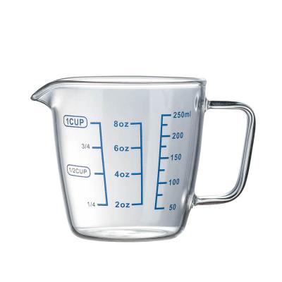 China Customized Stocked Borosilicate Glass Material Measuring Cup Milk Cup Coffee Glass Cup For Milk With Measure for sale