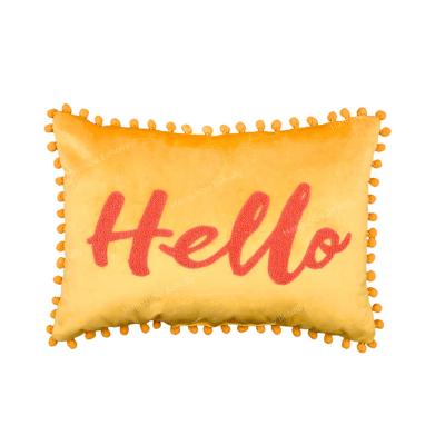 China Hello Nondisposable Towel Embroidered Velvet Pillow Covers Morden Sofa Cushion Covers Luxury Throws POMPOM Decoration for sale