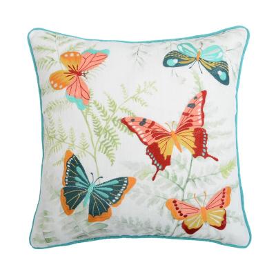 China Nondisposable Butterfly Embroidered Pillow Covers Fern-leaf Printed Cushion Covers Piped Decorative Throw Blankets for sale