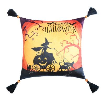 China Halloween Witch and Pumpkin Carriage Printed Pillow Cushion/Pillow Cover/Cushion Cover Anti-pilling for sale