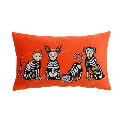 China Nondisposable Sugar Skull Skeleton Cat Dog Halloween Pillow Cushion/Pillow Cover/Cushion Cover for sale