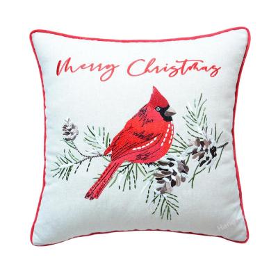 China Nondisposable Christmas Red Bird on Branch Embroidered Plaid Throw Pillow / Pillow / Cushion Cover for sale