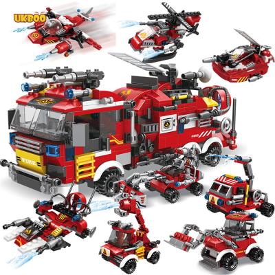 China Building Toy UKBOO 806Pcs 8 In1 City Fire Engine Fighting Truck Toys City Fire Truck Building Block Children's Puzzle Assembling Toy for sale