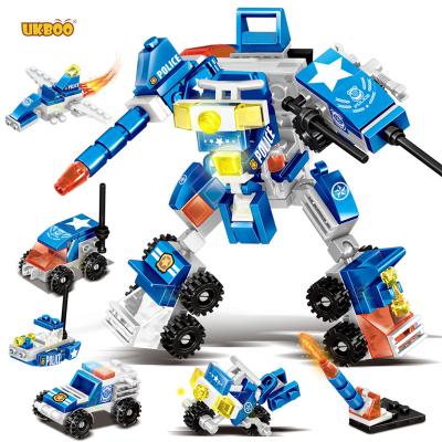 China 140PCS 6 in1 building toy truck bricks children toys helicopter city police robot transport training robot building block for sale