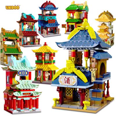 China Toy Free Shipping UKBOO Teahouse Shop Architecture Building Building Block Ancient Chinese Style House Bricks Designer Toys For Children for sale