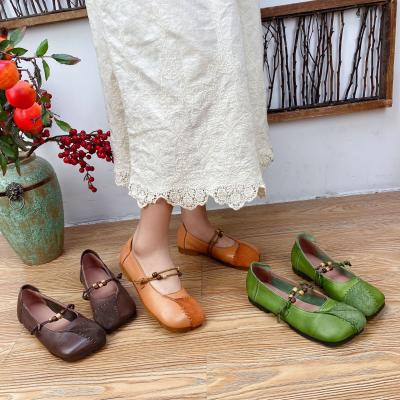 China 2021 Fashion Trend New and Summer Solid Color Women's GV Head Flat Daily Square Green Low Top Squishy Shoes Flat Shoes for sale