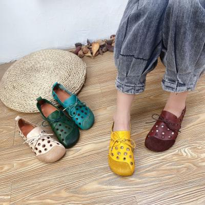 China New Summer Fashion Trend Low Heel Cavity Shoes Round Head Green Flat Squishy Spot Solid Color Women Adult Casual Shoes for sale