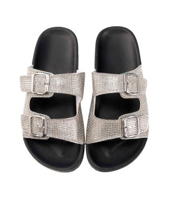 China 2021 Best Selling Quick-drying Spring Summer Double Color Button Rhinestones With Flat Bottom Women's Salts Slippers Women's Wear Slippers for sale