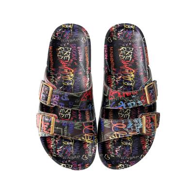 China Quick-drying 2021 summer new charm women's shoes flat-bottomed sandals and creative graffiti word slippers use slippers for sale