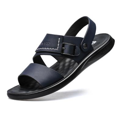 China 2021 New Elastic Band Men's Summer Leather Men's Beach Shoes Casual Non-slip Outdoor Sandals and Slippers for sale