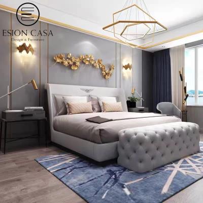 China Luxury Modern Design Italy High Headboard ESION MAISON Leather Bed For Bedroom Furniture for sale