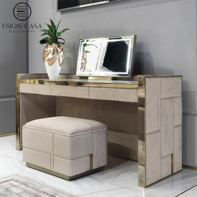 China Luxury Storage ESION HOUSE Dresser Table With Stool Vanity Make Up Table With 3 Drawer Bedroom Dresser Set for sale