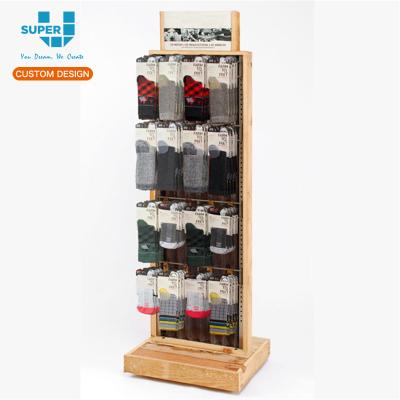 China Fashion Wholesale Jars Retail Store Sales Slatwall Gondola Double Sided Wooden Floor Standing Shoes Display Floor Rack Customized for sale