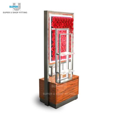 China Double Sided Chocolate Floor Stand Floor Display Rack LED Custom Flower Wooden Retail Luxury Candy Gondola For Chocolate Store for sale