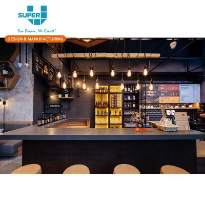 China Custom Fashion Tea Coffee Shop Interior Design Coffee Counter Counter Fancy Milk Tea Juice Cafe Shop Interior Design for sale