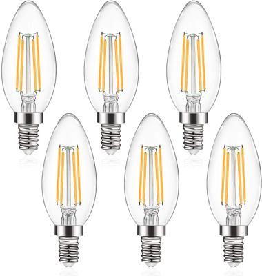 China Warm White Dimmable 2W 4W Edison LED Candle Light Bulb E12 E14 E26 E27 Base Candle Shape Lights C35 Filament Chandelier Bulb for sale