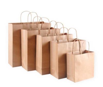 China Custom bio paper bag with your own logo flat handles kraft paper bag with handlekraft paper bags with handles for birthday wedding for sale