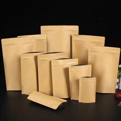 China Recycled Materials Eco-friendly Biodegradable Custom Printed Nuts Snacks Tea Coffee Kraft Paper Bags With Window for sale