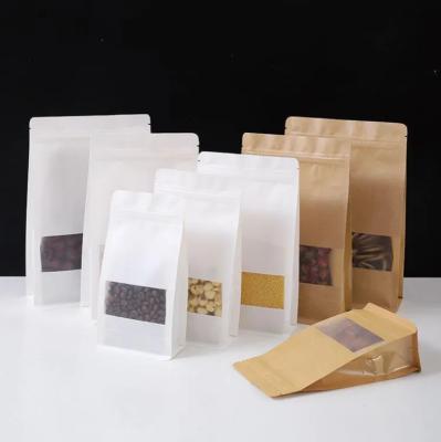 China Recycled Materials Kraft Paper Custom Paper Bags Stand Up Pouch Kraft Paper Flat Bottom Food Grade Kraft Paper Bags Transparent Pouch for sale