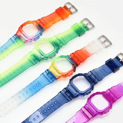 China Colorful Resin Gradient Watch Band Strap For Casio DW5600 Watch Band Luxury Designers Sport Silicone Smart Watch Band Strap for sale