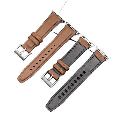 China Quick Release Compatible Silicone Leather Watch Strap For Apple Watch 44mm 42mm 40mm 38mm Watch Band For iWatch Series1/2/3/4/5/6/se for sale