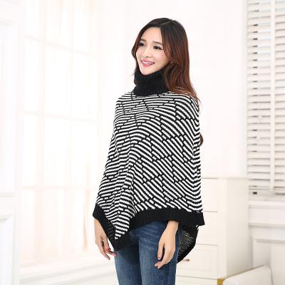 China Newest Women Stripe Shawl Knitted Cape Knit Sweater Knit Sweater Acrylic Fibers Shape Twill Blanket Cape Thick Hoodie for sale