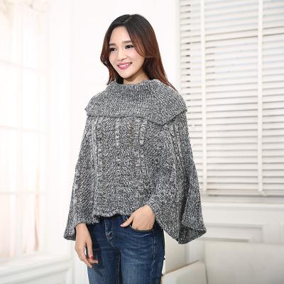 China Newest Women Color Striped Mixed Shawl Knitted Cape Knit Sweater Knit Sweater Acrylic Fibers Shape Twill Blanket Cape Thick Hoodie for sale