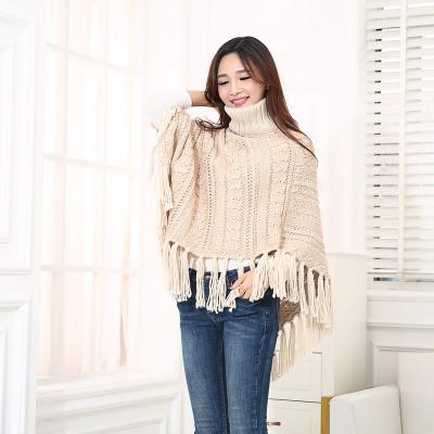 China Fashion Women Top Fashion Women Striped Collar Tassel Shawl Knitted Cape Knit Sweater Thick Acrylic Fiber Twill Blanket Cape Hoodie for sale