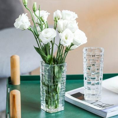 China Modern Minimalist Style Design Cube Texture Transparent Crystal Thick Glass Flower Vase For Garden Table Wedding Flower Decoration for sale