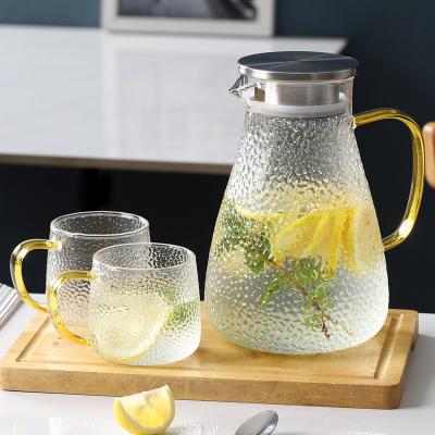 China Viable High Temperature Resistant Glass Trapezo Jug Drinks Tea Coffee Kettle Large Capacity Juice Cold Water Pot Malleolar Stria Bottle for sale