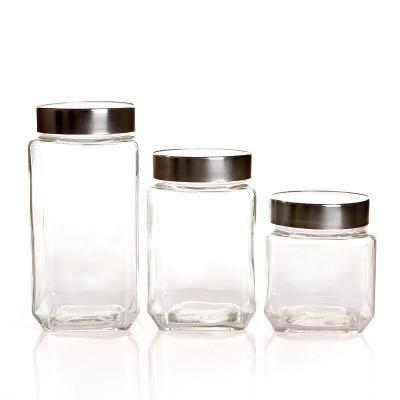 China Well Sealed Airtight Clear Glass Jar Household Snacks Marine Storage Jar Seasonings Nuts Block Honey Sugar Jar Food Square Storage Tank for sale