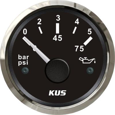 China Black Stainless Steel Face Plate Oil Pressure Gauge 52mm With Reasonable 0-5 Bar For Universal Truck Marine Yacht for sale